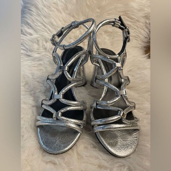 Rebecca Minkoff Apolline Heels Silver Metallica Strappy Sandals 7.5 - Picture 4 of 8